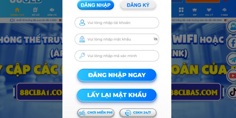Form đăng nhập 88CLB