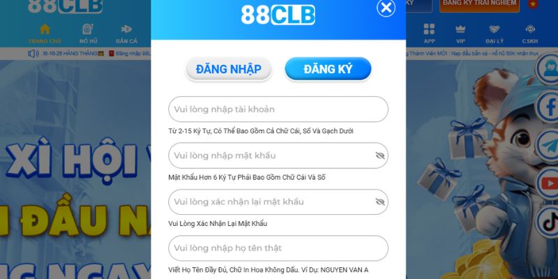 Form tạo tài khoản 88CLB